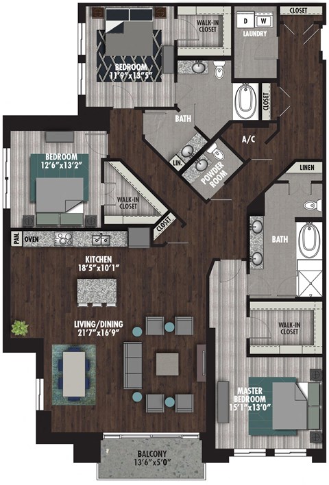 Floor plan for 3 beds, 2.5 baths, 2356 sqft