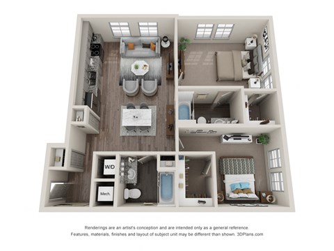 Floor plan for 2 beds, 2 baths, 1014 sqft
