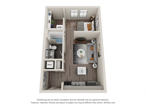 Floor plan for studio, 1 bath, 518 sqft