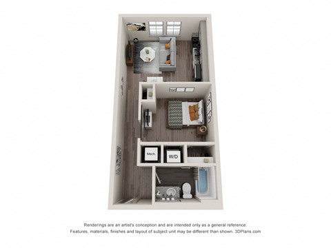 Floor plan for studio, 1 bath, 570 sqft