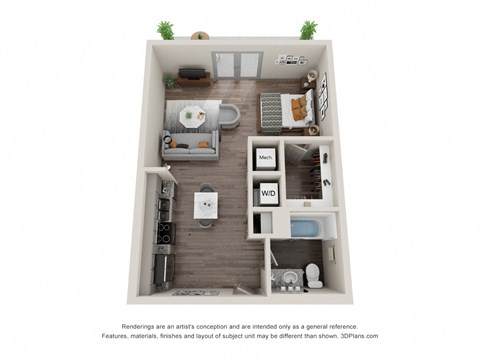 Floor plan for studio, 1 bath, 800 sqft