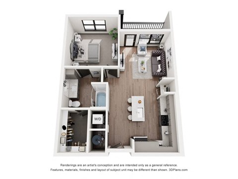 Floor plan for 1 bed, 1 bath, 760 sqft