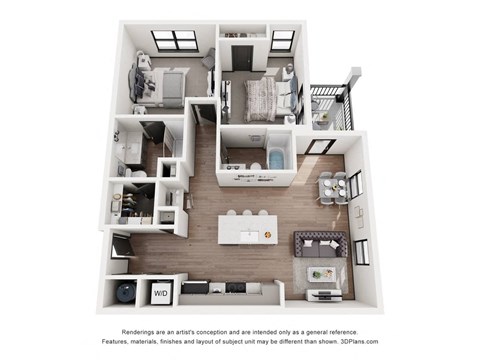 Floor plan for 2 beds, 2 baths, 1003 sqft