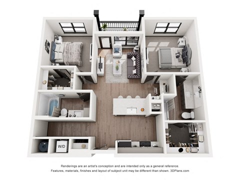Floor plan for 2 beds, 2 baths, 1041 sqft