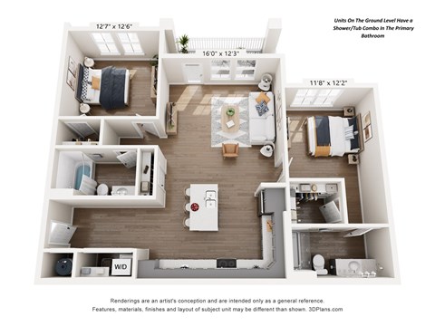 Floor plan for 2 beds, 2 baths, 1183 sqft