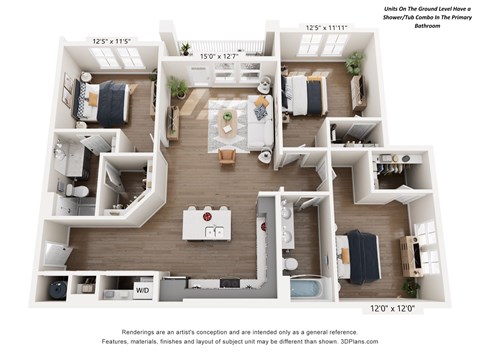 Floor plan for 3 beds, 2 baths, 1454 sqft