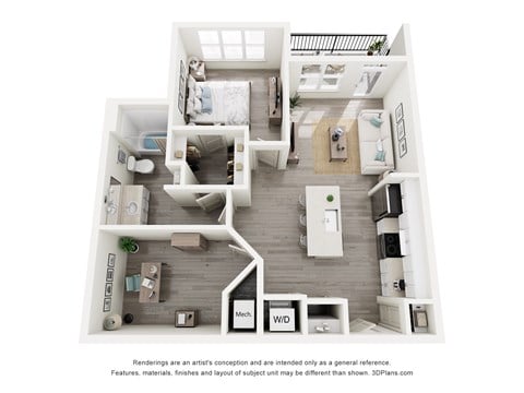 Floor plan for 1 bed, 1 bath, 779 sqft