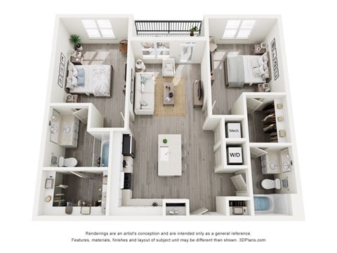 Floor plan for 2 beds, 2 baths, 994 sqft