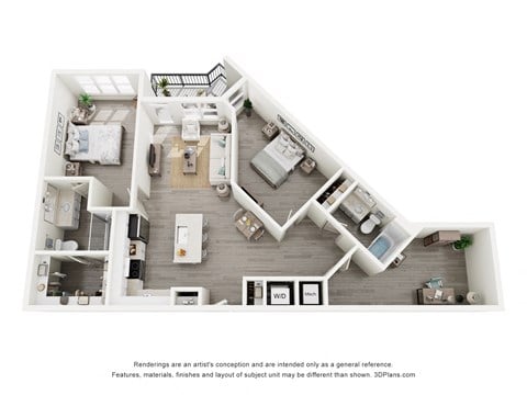Floor plan for 2 beds, 2 baths, 1182 sqft