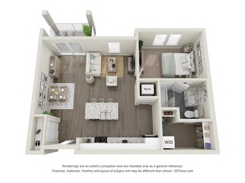Floor plan for 1 bed, 1 bath, 789 sqft