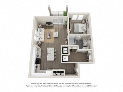 Floor plan for 1 bed, 1 bath, 774 sqft