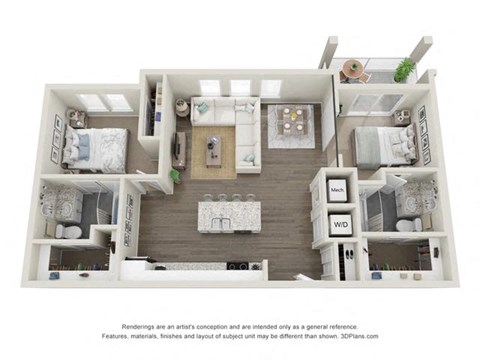 Floor plan for 2 beds, 2 baths, 1060 sqft