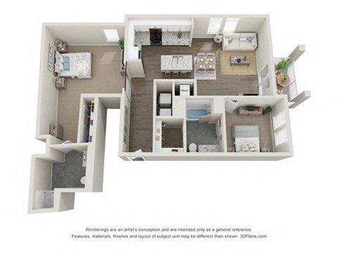 Floor plan for 2 beds, 2 baths, 1210 sqft