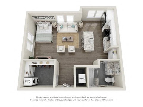 Floor plan for studio, 1 bath, 603 sqft