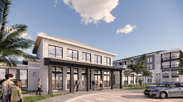 Bonita Springs apartment for rent - A modern building with people walking in front.