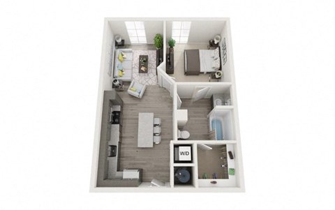 Floor plan for 1 bed, 1 bath, 602 sqft