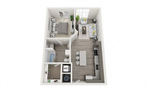 Floor plan for 1 bed, 1 bath, 647 sqft