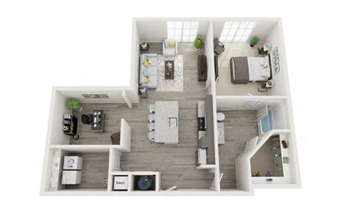 Floor plan for 1 bed, 1 bath, 896 sqft
