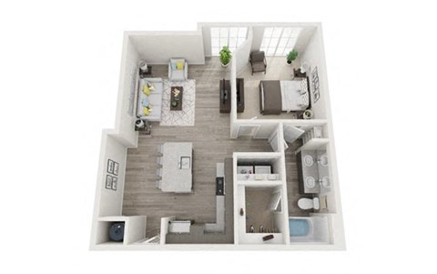 Floor plan for 1 bed, 1 bath, 758 sqft