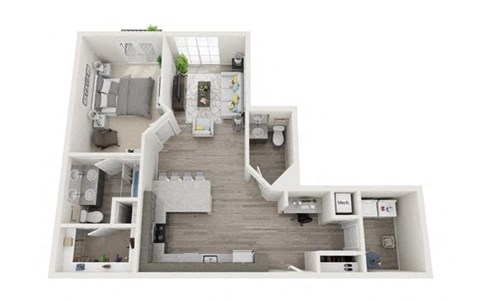 Floor plan for 1 bed, 1 bath, 867 sqft
