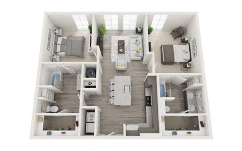 Floor plan for 2 beds, 2 baths, 1009 sqft