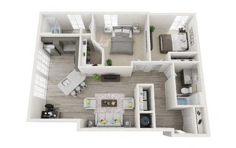 Floor plan for 2 beds, 2 baths, 1015 sqft