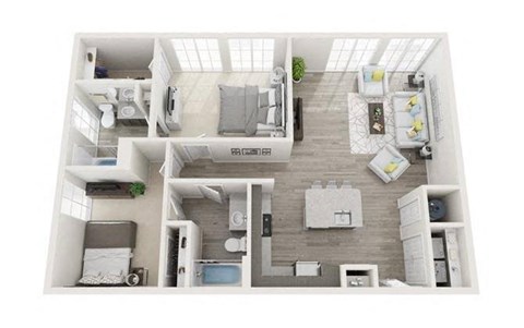 Floor plan for 2 beds, 2 baths, 1003 sqft