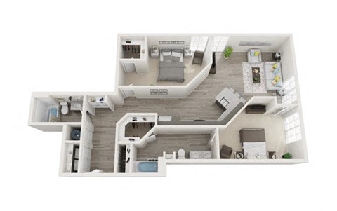 Floor plan for 2 beds, 2 baths, 1125 sqft