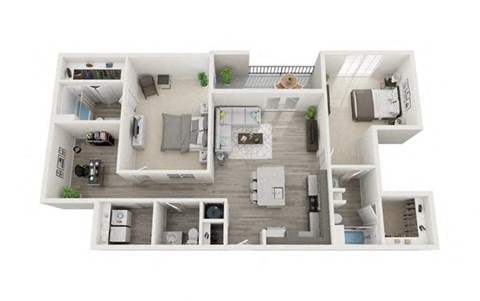 Floor plan for 2 beds, 2 baths, 1303 sqft