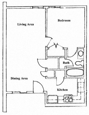 Floor plan for 1 bed, 1 bath, 535 sqft