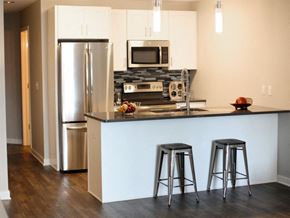 Harrisburg apartment for rent - a kitchen with a counter top and a refrigerator