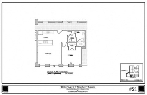 Floor plan for 1 bed, 1 bath, 593 sqft