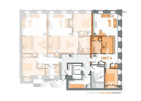 Floor plan for 1 bed, 1 bath, 807 sqft