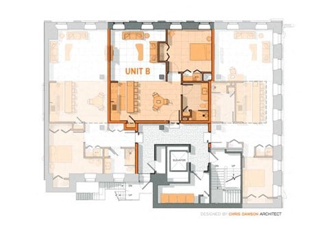 Floor plan for 1 bed, 1 bath, 823 sqft