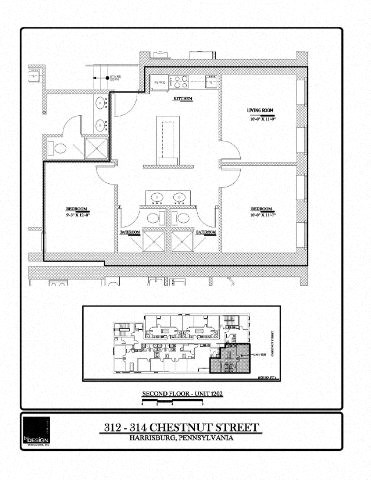 Floor plan for 2 beds, 2 baths, 678 sqft