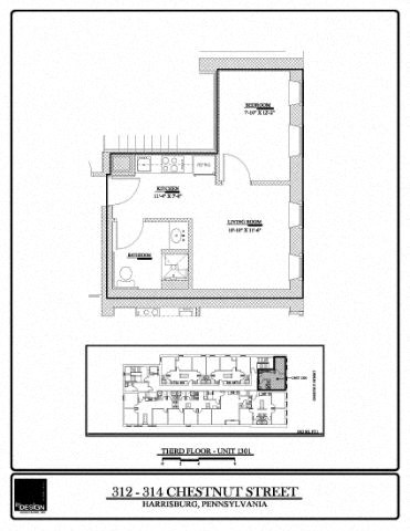 Floor plan for 1 bed, 1 bath, 363 sqft