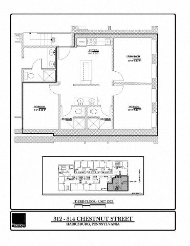 Floor plan for 2 beds, 2 baths, 678 sqft
