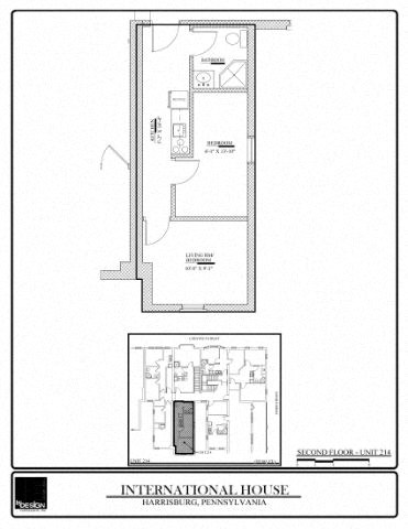 Floor plan for 1 bed, 1 bath, 355 sqft