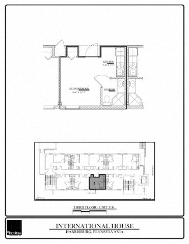 Floor plan for studio, 1 bath, 198 sqft
