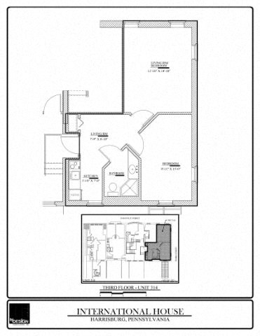 Floor plan for 1 bed, 1 bath, 493 sqft