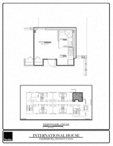 Floor plan for studio, 1 bath, 203 sqft