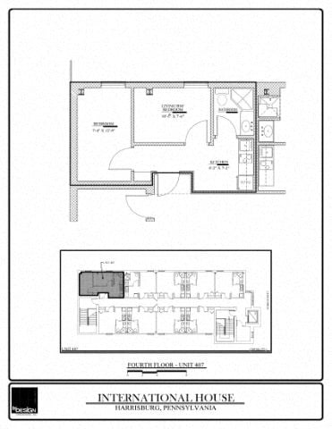 Floor plan for 1 bed, 1 bath, 309 sqft