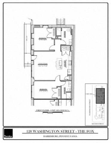 Floor plan for 2 beds, 2 baths, 1010 sqft