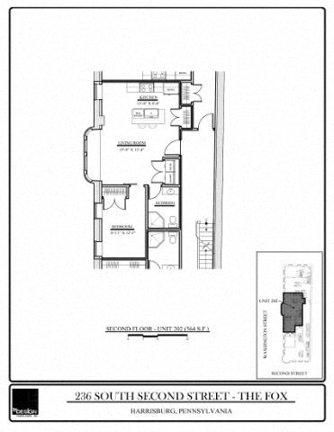 Floor plan for 1 bed, 1 bath, 564 sqft