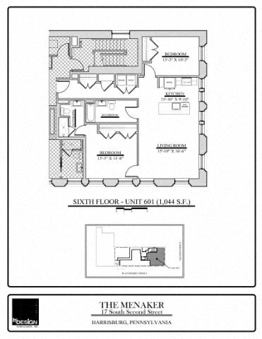Floor plan for 2 beds, 2 baths, 1044 sqft