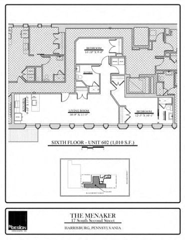 Floor plan for 2 beds, 2 baths, 1010 sqft