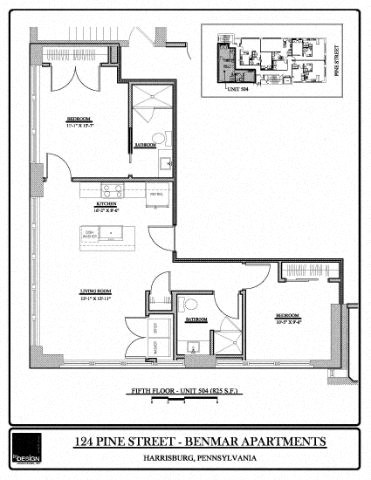 Floor plan for 2 beds, 2 baths, 819 sqft