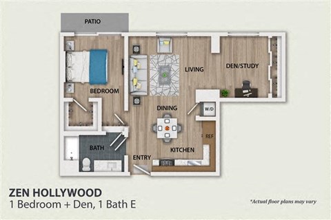 Floor plan for 1 bed, 1 bath, 1121 sqft