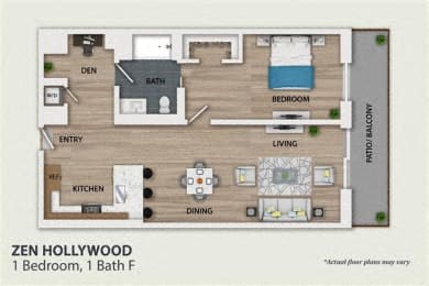 Floor plan for 1 bed, 1 bath, 1086 sqft
