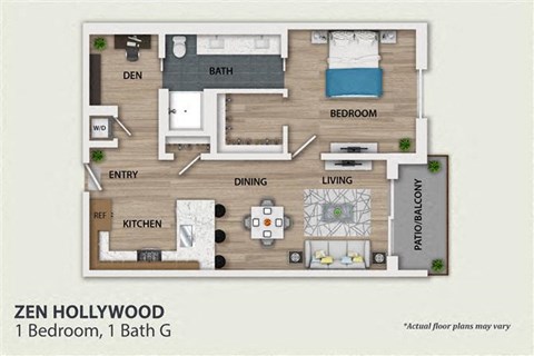 Floor plan for 1 bed, 1 bath, 939 sqft